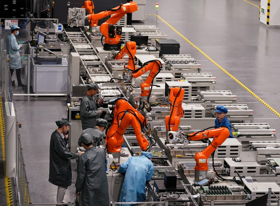 Robotic assembly line running inside a Chinese manufacturing plant